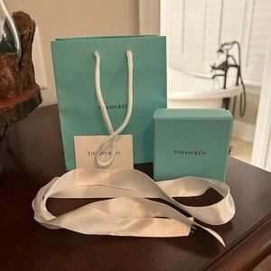 Tiffany & Co. Turquoise Bag and Box with White Ribbon